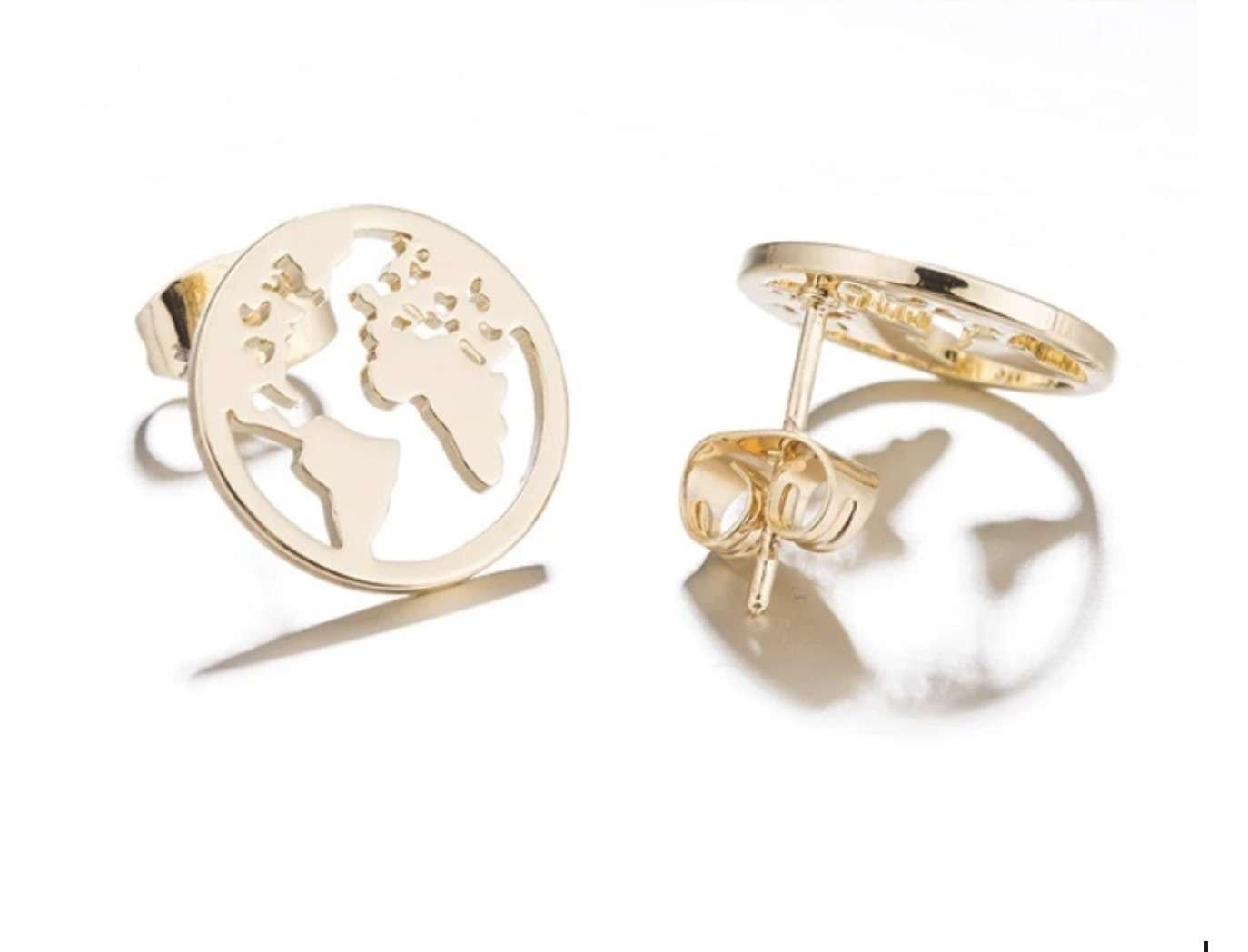 Gold Globe of the World stud earrings - Image 3