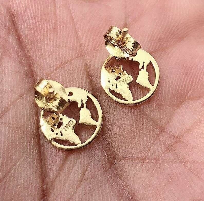 Gold Globe of the World stud earrings - Image 4