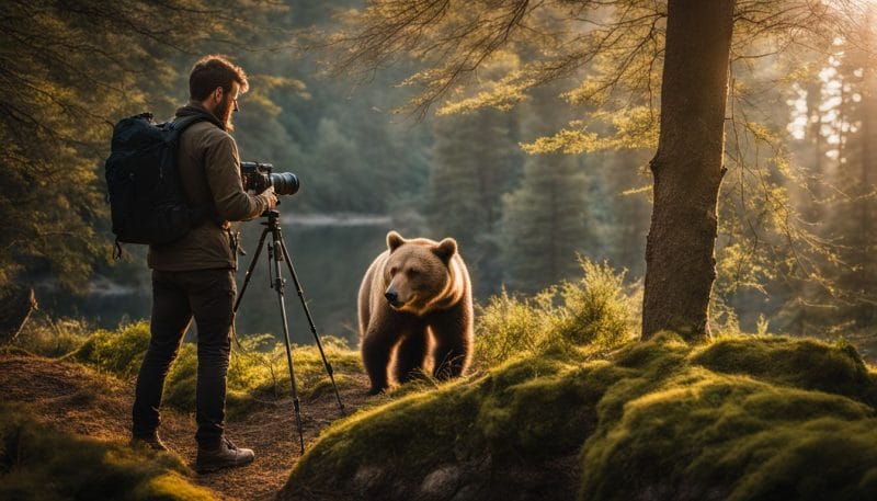 A wildlife photographer captures a bear in its natural habitat.