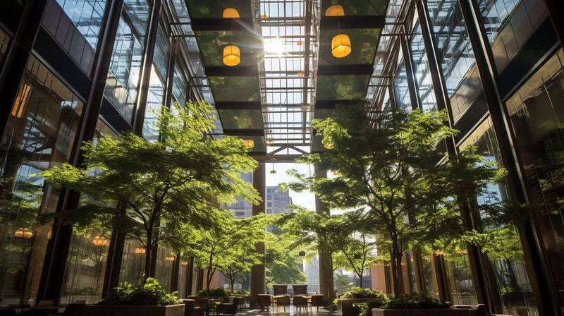 The traveler examines the hotel's sustainability practices with a wide-angle lens.