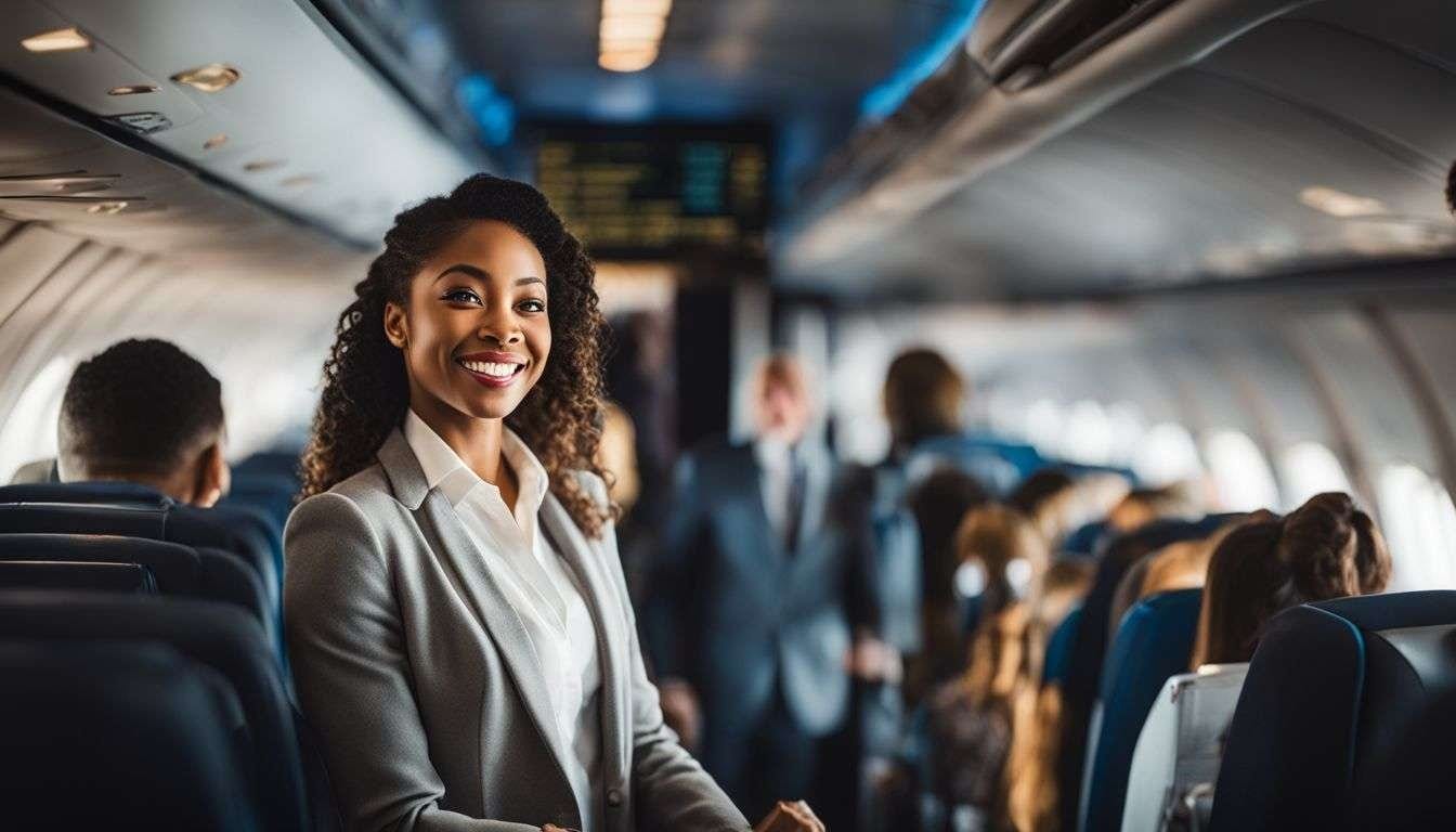 A stylish passenger boarding a plane in a bustling city. A stylish passenger boarding a plane in a bustling city.