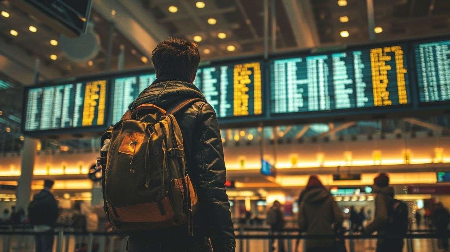 A student captures a busy airport departure board with a wide-angle lens. A student captures a busy airport departure board with a wide-angle lens.