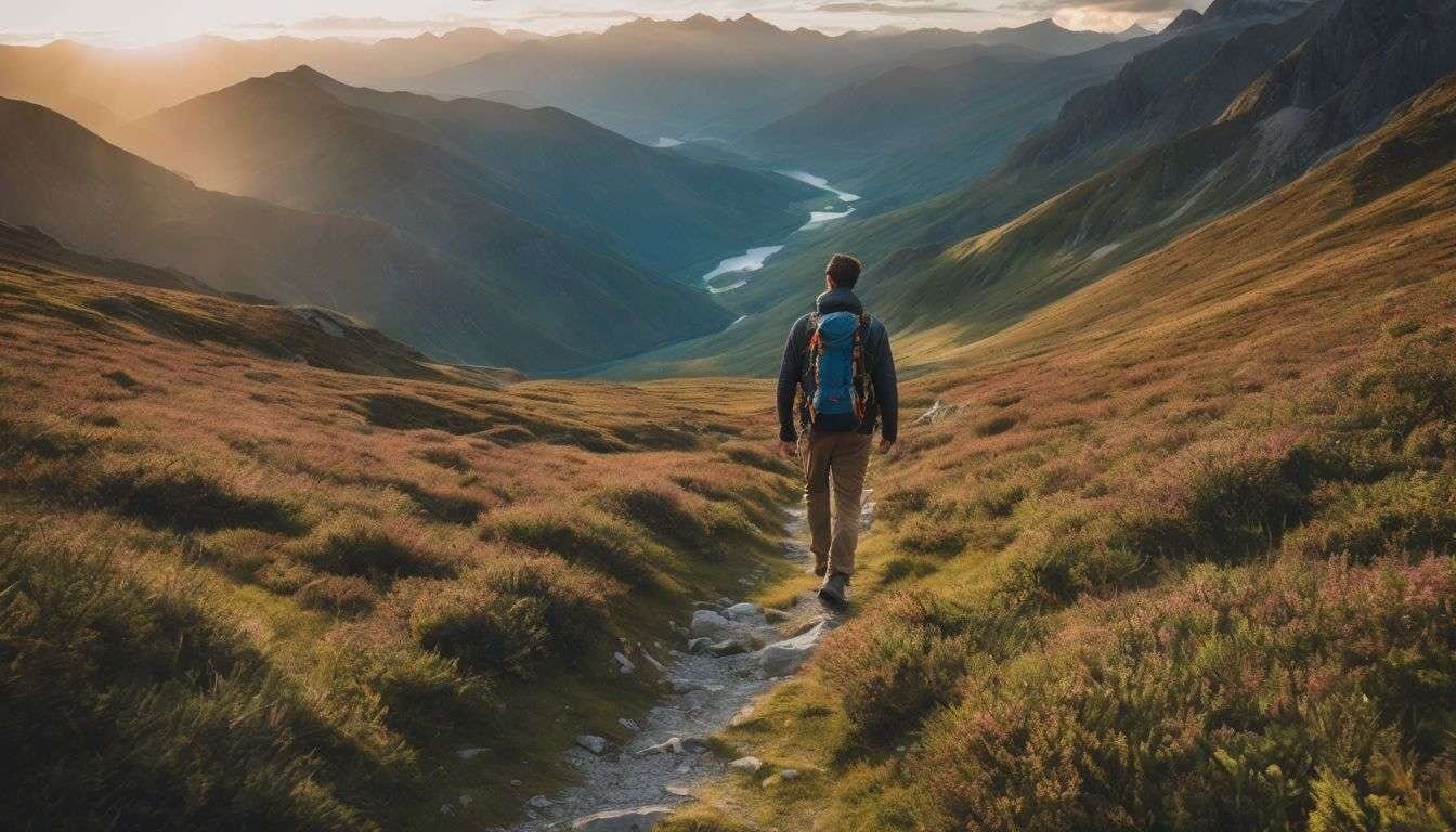 man walking in mountain along river