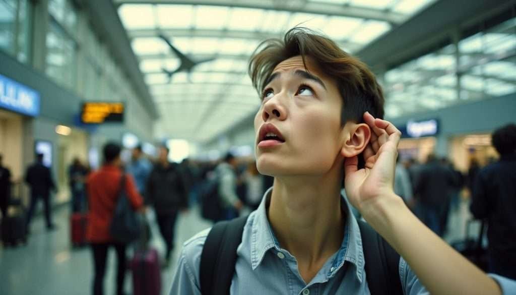 a man flying safe with a perforated eardrum
