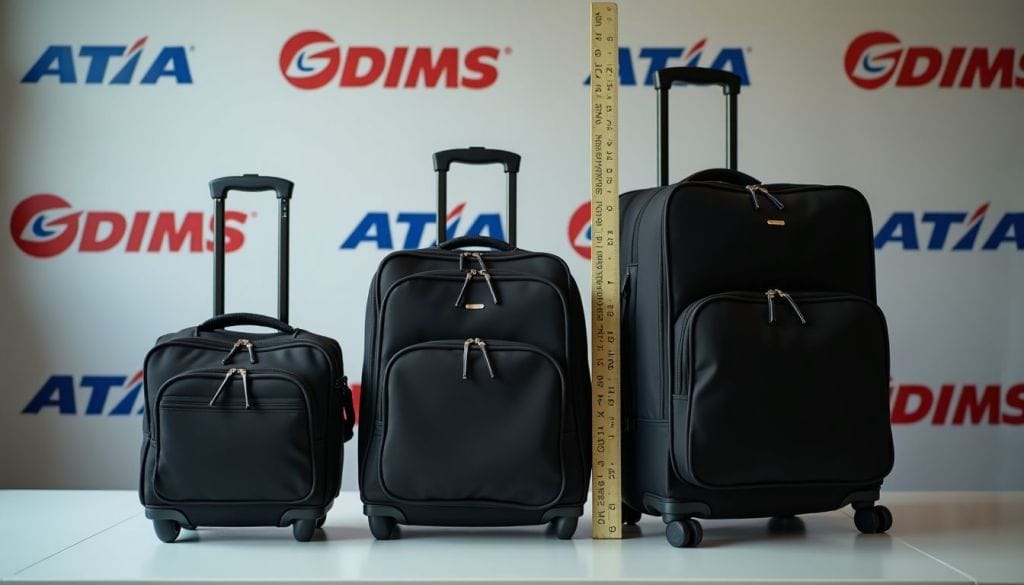 Three different sizes of under seat luggage displayed