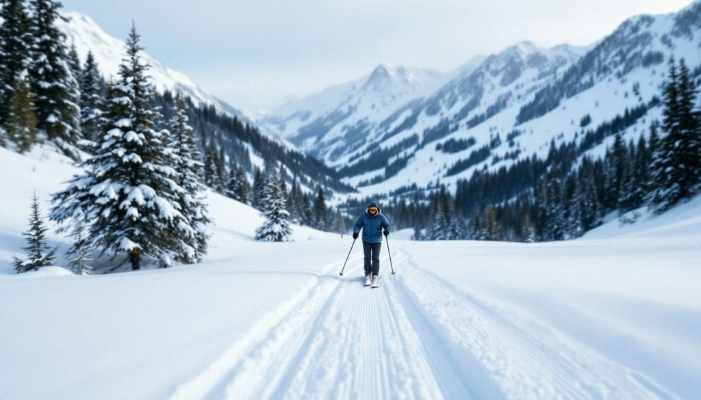 Solo traveler enjoying a singles ski trips in the mountains