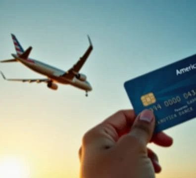 man's hand holding credit card looking at airplane