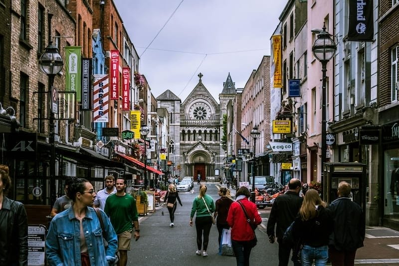 Busy street in the center of Dublin